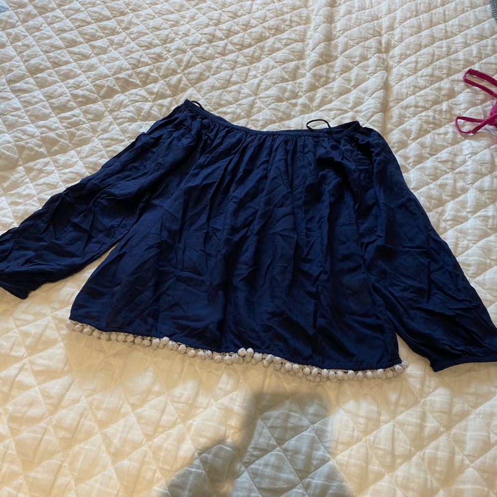 Lilly Pulitzer Emma Off the Shoulder Pom Pom top S